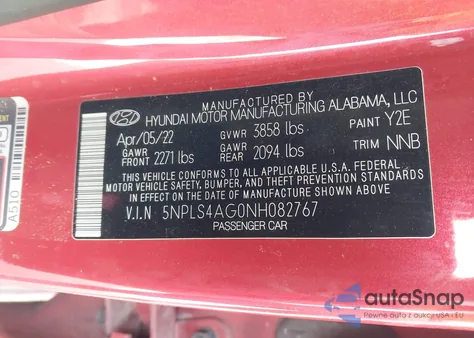 2022 Hyundai Elantra Sel from USA, damaged, VIN 5NPLS4AG0NH082767
